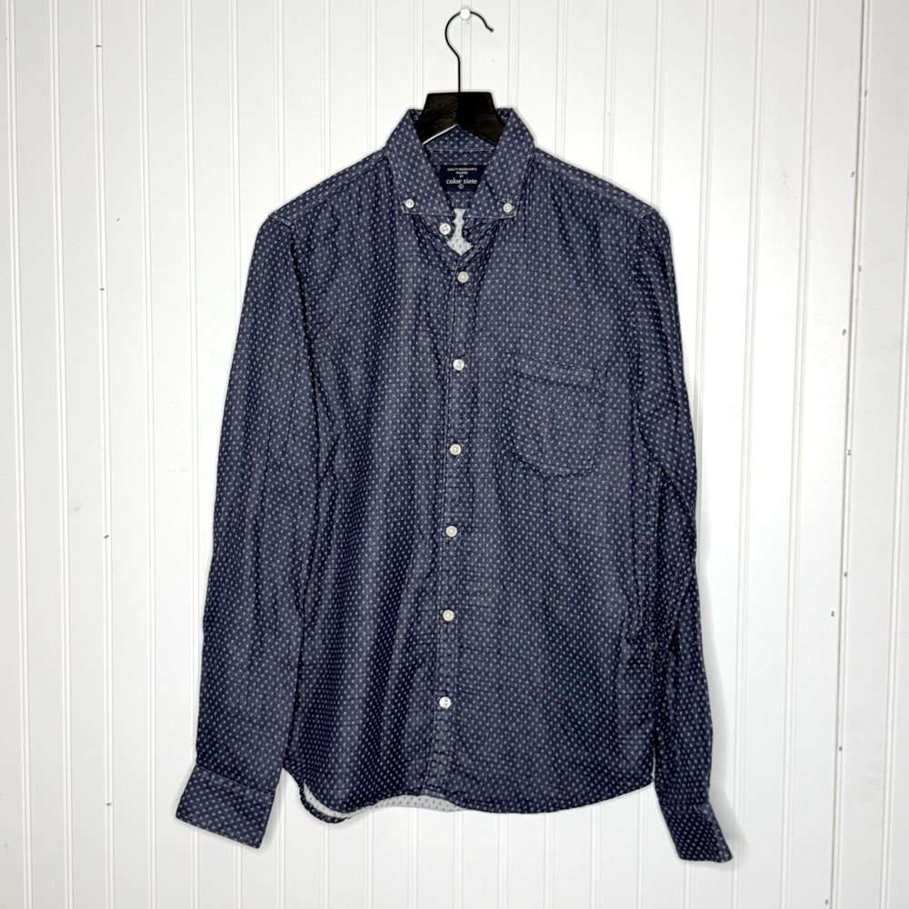 Color Siete 100% Cotton Long Sleeve Button Down Pocket Shirt Blue Size Small